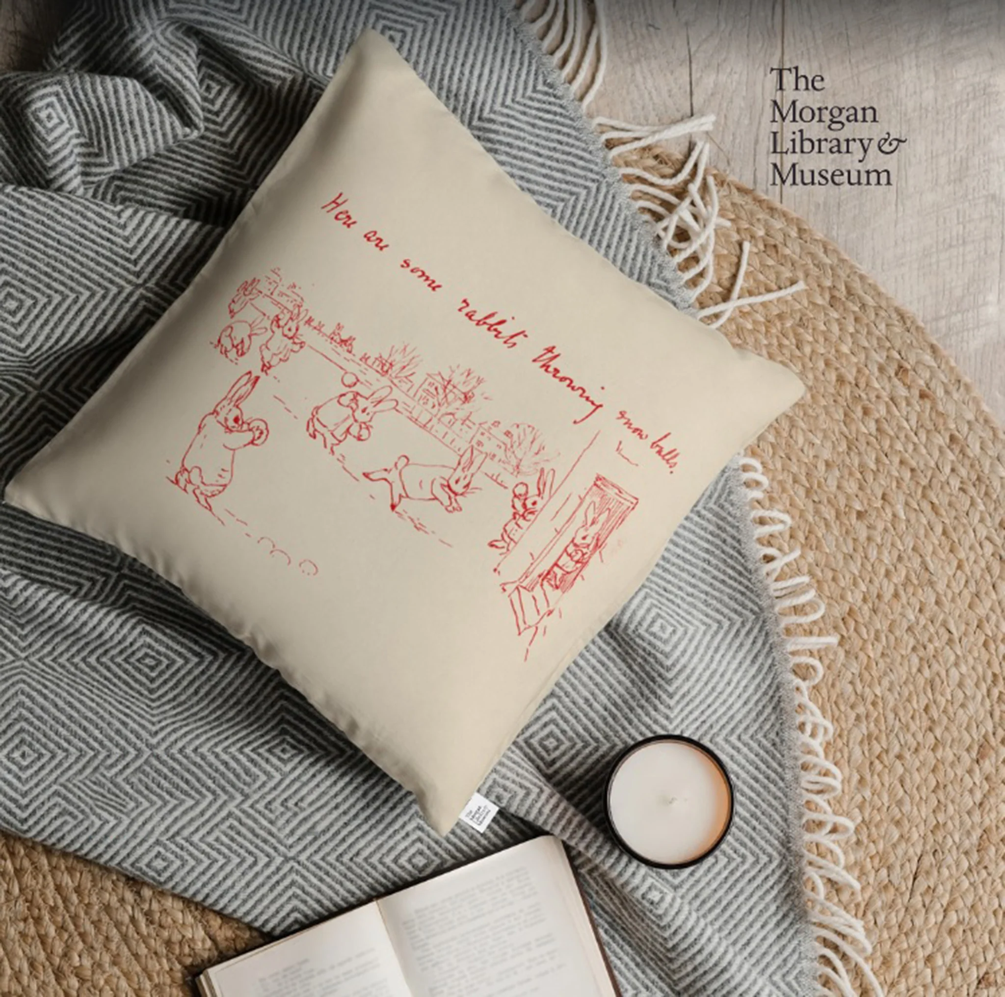 Beatrix Potter: Rabbits Throwing Snowballs Pillow - Image 3